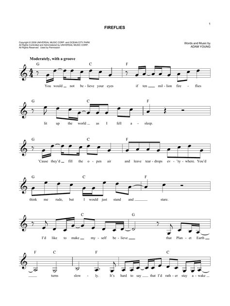 Owl City - Fireflies sheet music