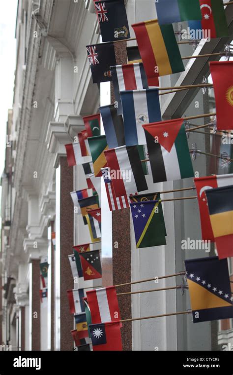 International flags flying in London Stock Photo - Alamy