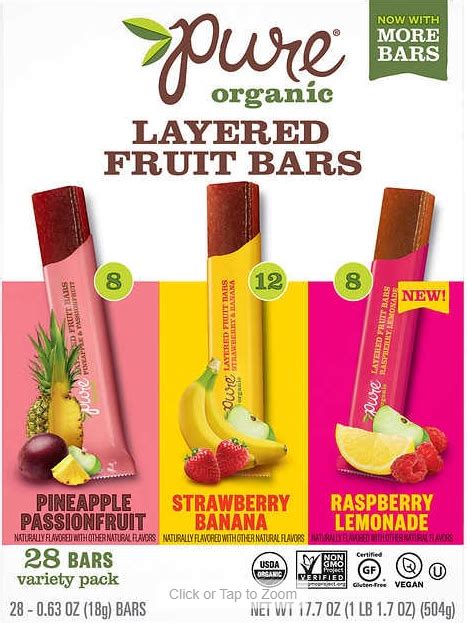 Pure 28ct Organic Layered Fruit Bars, Variety Pack, 0.63 oz, — Syessa