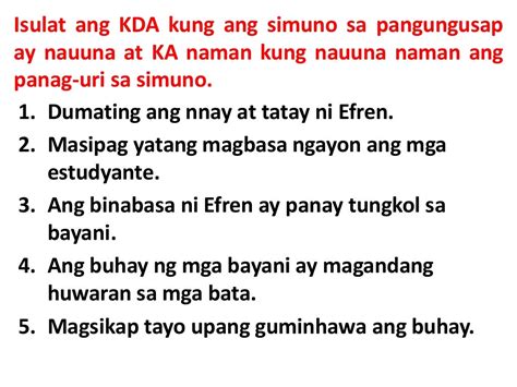 Mga Halimbawa Ng Karaniwang Ayos Ng Pangungusap