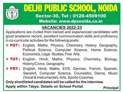 Delhi Public School, Noida Wanted PGT/TGT/PRT Teacher | FacultyPlus