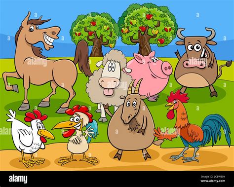 Cartoon Illustration of Funny Farm Animals Comic Characters Group Stock Vector Image & Art - Alamy