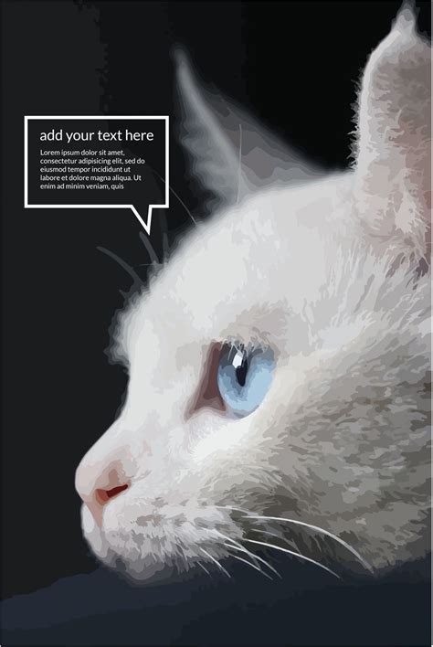 white cat with blue eyes isolated on black background. vector/poster/illustration.