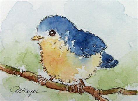 Watercolor Paintings by RoseAnn Hayes: Baby Bird Watercolor Painting