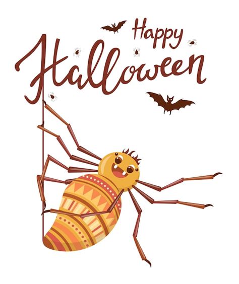 Premium Vector | Happy halloween lettering and cute cartoon spider isolated on white background