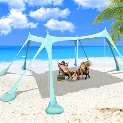 Buy Beach Tent Canopy Pop Up Shade 10x10ft Sun Shelter Portable Family UPF50+ with 8 Sandbags-2 ...