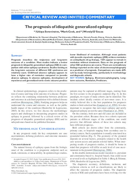 (PDF) Prognosis of Idiopathic Generalized Epilepsy and Its Subtypes