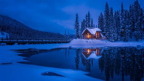 Download Reflection Lake Forest Snow Winter Man Made House 4k Ultra HD ...