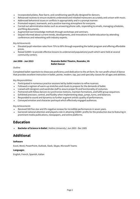 Ballet resume example + guide [Land interviews]