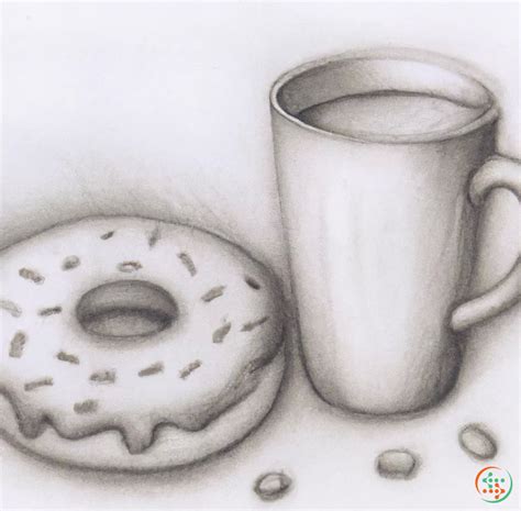 Pencil Drawing Of Coffee With Donut | Artificial Design