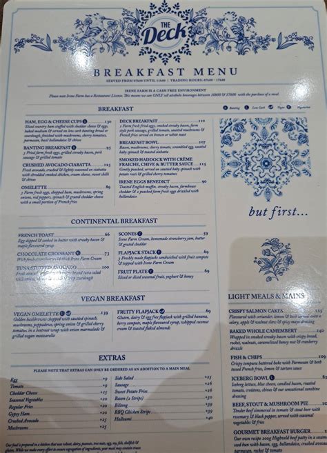 Menu at Irene Farm restaurant, Centurion, Nellmapius Rd