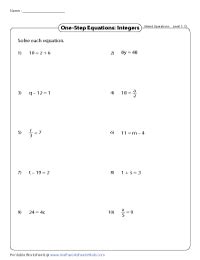 One Step Equation Worksheets