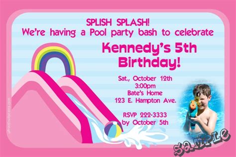 Swimming Pool Water Slide Birthday Invitations