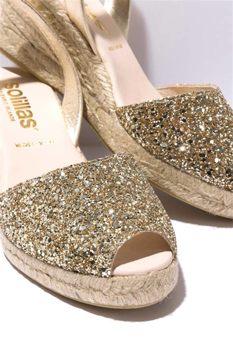 Gold Glitter Espadrille Wedge Menorcan Sandals Avarcas | Solillas | LALIA - solillas