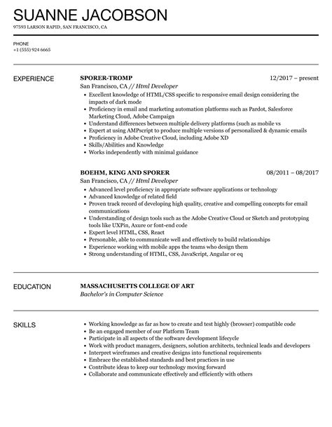 Html Developer Resume Samples | Velvet Jobs