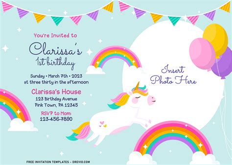 Paper & Party Supplies Printable Invitation Rainbow Unicorn Birthday ...