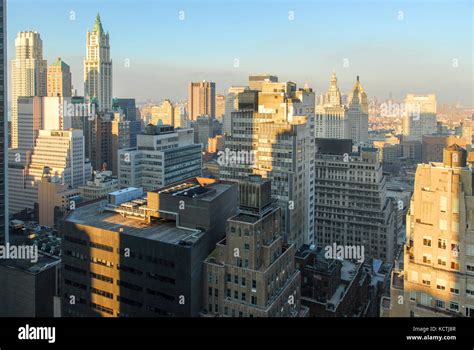 New York City skyline of downtown Manhattan in the Financial District ...