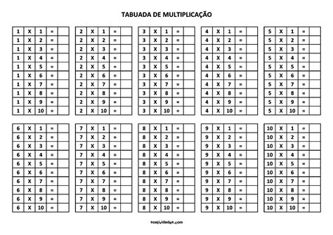 Tabuada de Multiplicação do 1 ao 10 para imprimir e completar - SÓ ESCOLA