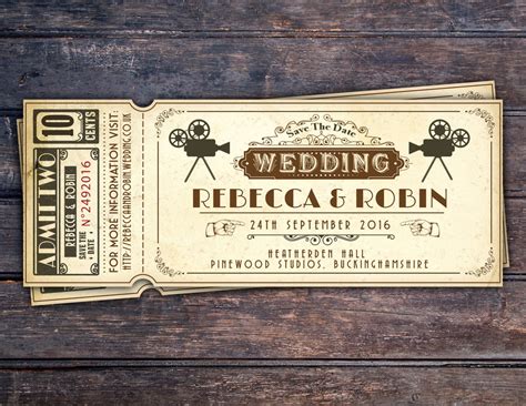 Art DecoVintage Retro Save the Date Ticket Announcement, wedding invitation, wedding shower, old ...