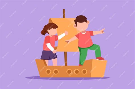 Premium Vector | Character flat drawing of cheerful little boy and girl playing sailor with boat ...