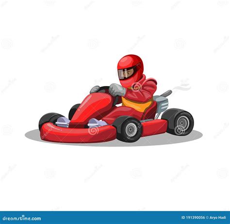 Go Kart Racer Character In Red Uniform. Professional Driving Race Sport Competition In Cartoon ...