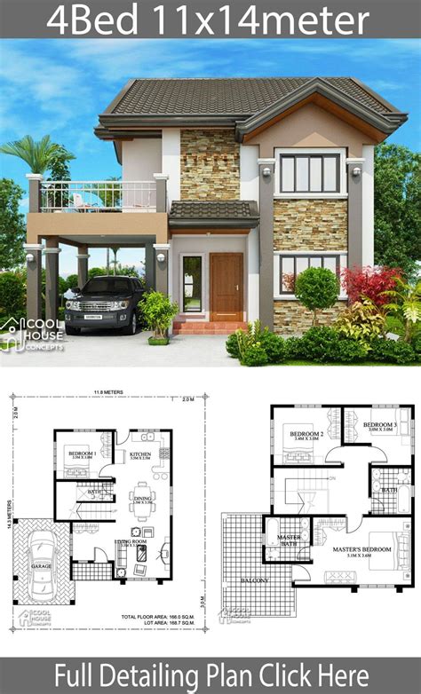 2 Story 4 Bedroom House Plans Modern Design House Design Plan 9×12 5m ...