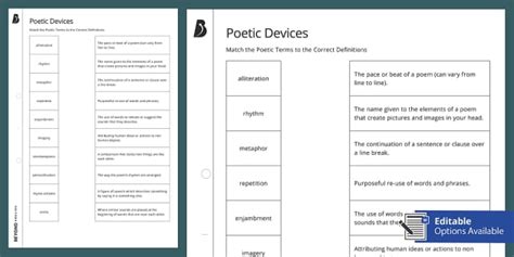 FREE! - Poetic Devices Worksheet - English: Match and Draw