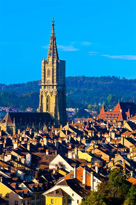 The medieval city center of Bern with the Munster (Cathedral of Bern) in background, Canton Bern ...