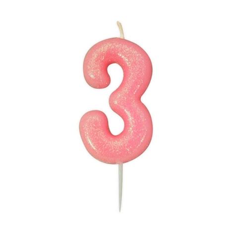 Number 3 Pink Glitter Candle Pink 3 Candle Age Candles | Etsy