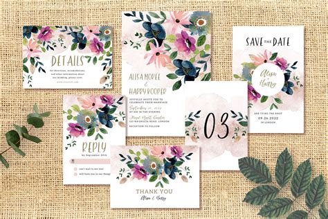 Pretty Flower Watercolor Wedding Invitation Set