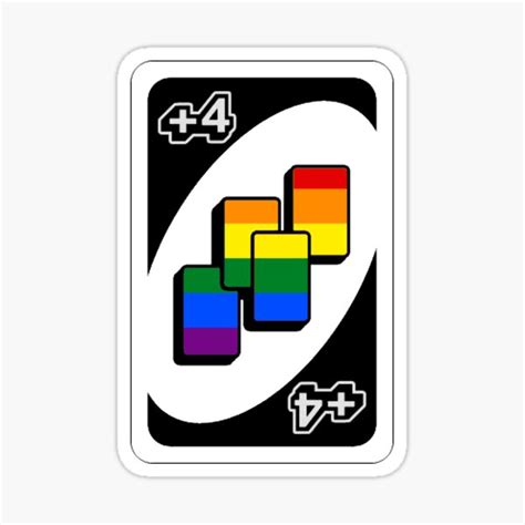 "Uno Draw 4 Card Gay Pride Flag Sticker" Sticker by lichwitch | Redbubble