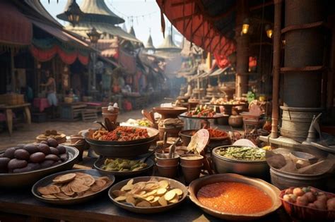 Premium AI Image | Food tourism concept exploring traditional dishes in local markets