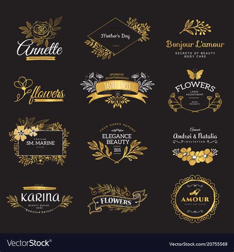Set gold luxury logos Royalty Free Vector Image