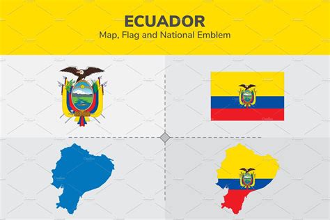 Ecuador Map, Flag & National Emblem | Object Illustrations ~ Creative ...