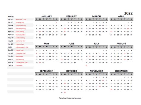 2022 Yearly Google Docs Calendar Template - Free Printable Templates