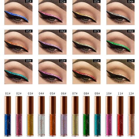 12 Colors Metallic Colorful Glitter Eyeliner Liquid Waterproof Long Lasting Shiny Eye Liner ...