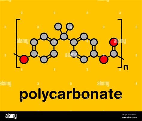 Polycarbonate (PC) plastic, chemical structure. Made from phosgene and ...