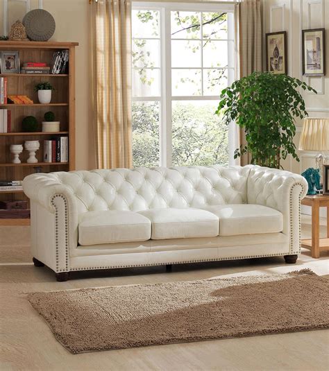 Buy Hydeline Monaco-9818SO2175H Sofa in Pearl White, Top grain leather ...