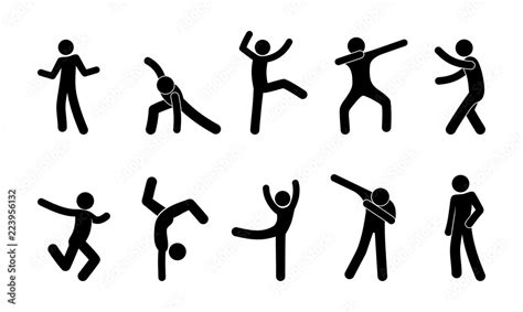 set of dancing man, stick figure human, icons people dance, dancers having fun Stock Vector ...