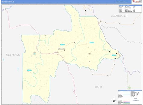 Lewis County, ID Zip Code Wall Map Basic Style by MarketMAPS - MapSales