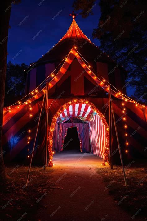 Premium Photo | Circus tent entrance with glowing lights at night created with generative ai