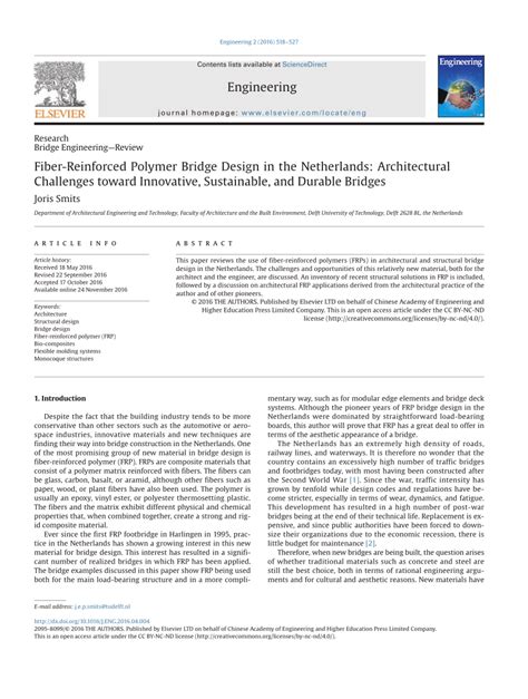 (PDF) Fiber-Reinforced Polymer Bridge Design in the Netherlands: Architectural Challenges toward ...