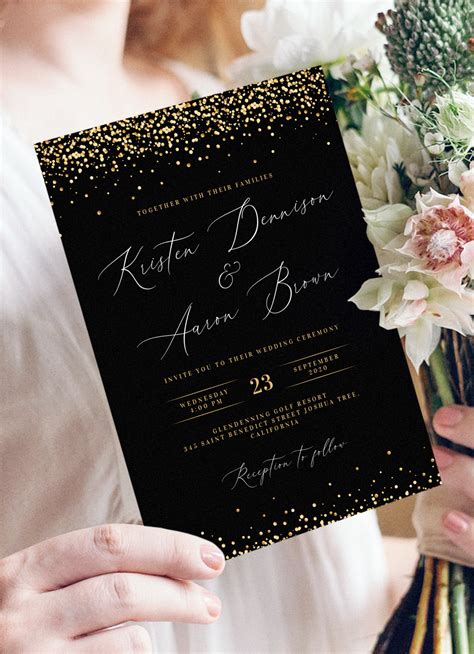 Download Printable Black and Gold Wedding Invitation PDF