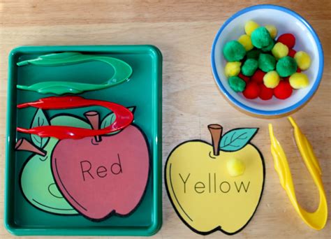 1 - 2 - 3 Learn Curriculum: Apple Color Pom Pom Sorting