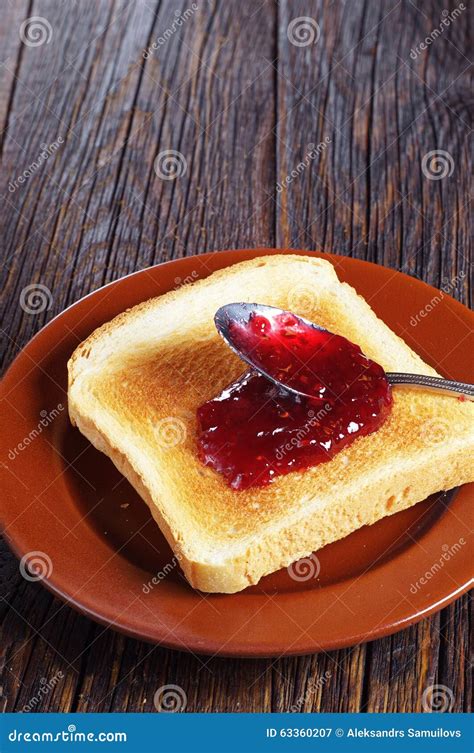 Toasted bread with jam stock image. Image of table, crust - 63360207