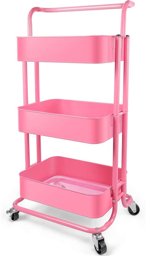 Amazon.com: Homchwell Metal 3 Tier Utility Cart, Mesh Rolling Cart Organizer with Handle ...