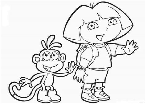 Dora with her friend boots the monkey coloring pages - Hellokids.com