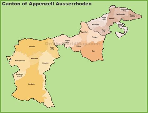 Canton of Appenzell Ausserrhoden municipality map - Ontheworldmap.com