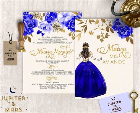 Elegant Royal Blue and Gold Quinceañera Invitation | Etsy | Quincenera invitations, Quince ...