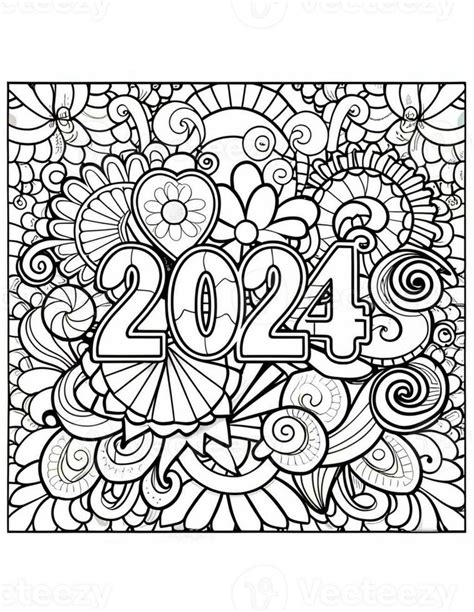 coloring page for the new year 2024 mandala 33854880 Stock Photo at Vecteezy